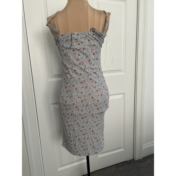 ACTIVE USA Women's Rib Knit Bustier Cami Tank Blue Ditsy Floral Body-con Dress M - Picture 3 of 9